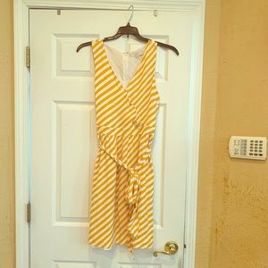 LOFT Yellow and White Striped Wrap Faux Dress